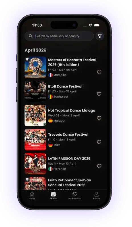 Festival calendar showing upcoming dance events